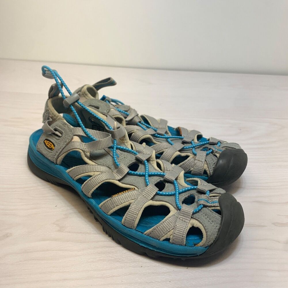 Women's Keen Light Blue/Gray Waterproof Water Trail Hiking Sandals Sz 8.5 EU 39